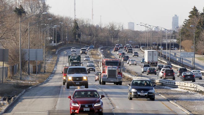 Traffic travels along Interstate 43 south of Green Tree Road in Fox Point.