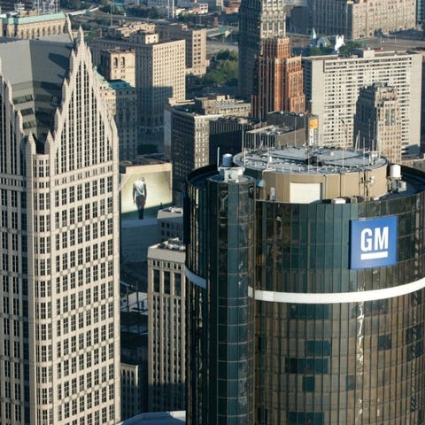 An aerial view of GM's headquarters in downtown De