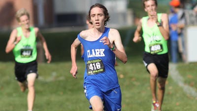 Clark's Ryan Estes win the boys Divison 3 race with a time of 16:24.4 at the Regional Meet at Troy, Saturday, Oct. 29,2016.