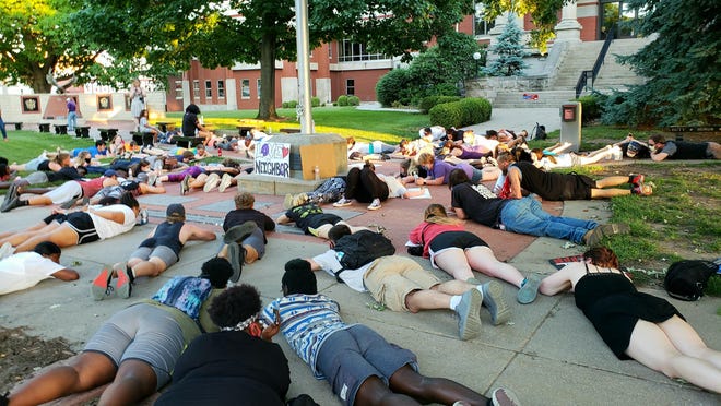 Protesters laid prone and chanted, "I can't breathe!" Friday evening in front of the Butler County Courthouse on Friday, June 5. Those were some of the last words of George Floyd, a man who died in police custody May 25 in Minneapolis.