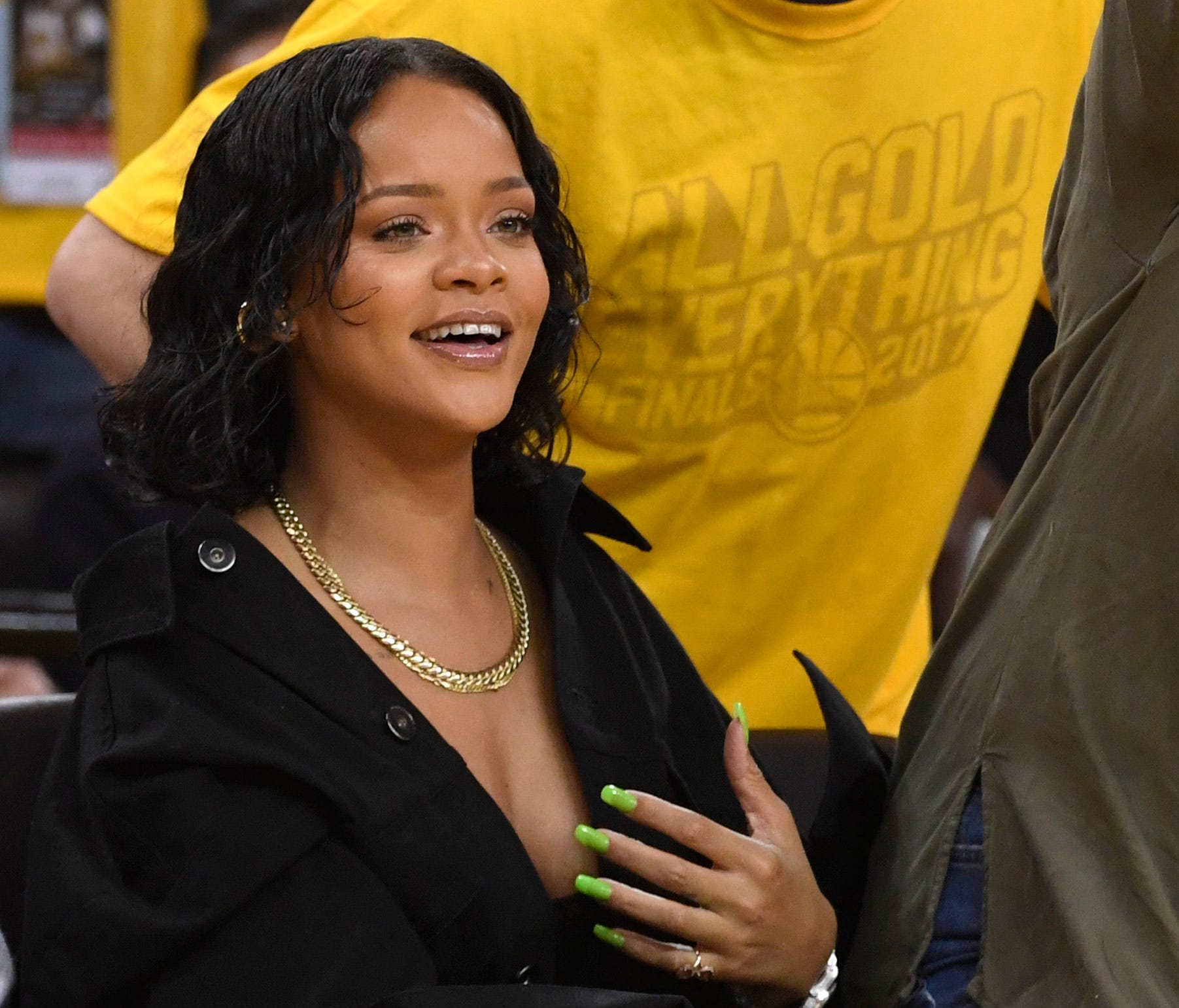 Recording artist Rihanna in attendance for Game 1 of the 2017 NBA Finals.