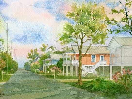 A rendering by Richard Chenoweth of "Keys Cottages"