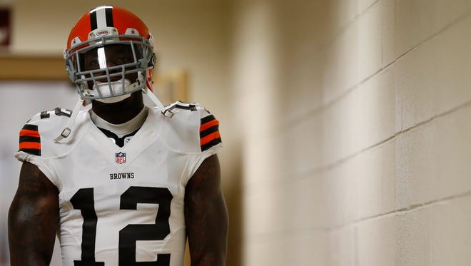 Cleveland Browns wide receiver Josh Gordon (12) walks out of the locker room prior to the Browns' game against the Washington Redskins at FedEx Field.