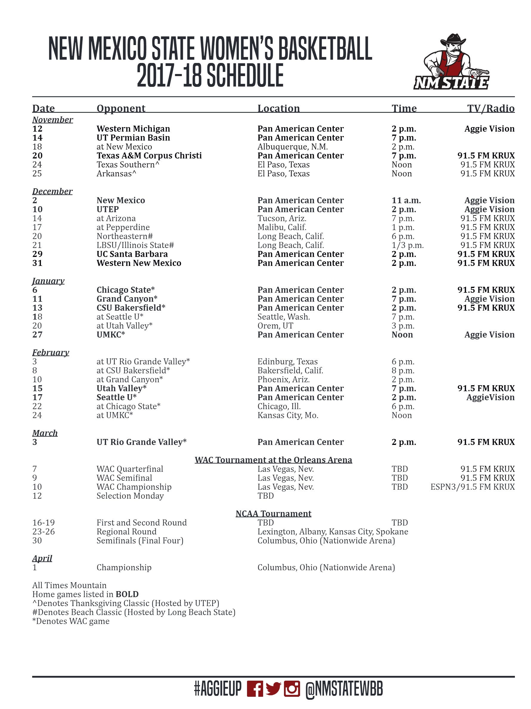 NMSU women's basketball releases schedule