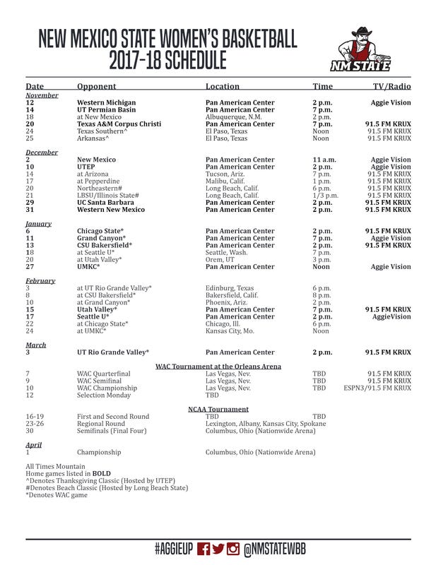 NMSU women's basketball releases schedule