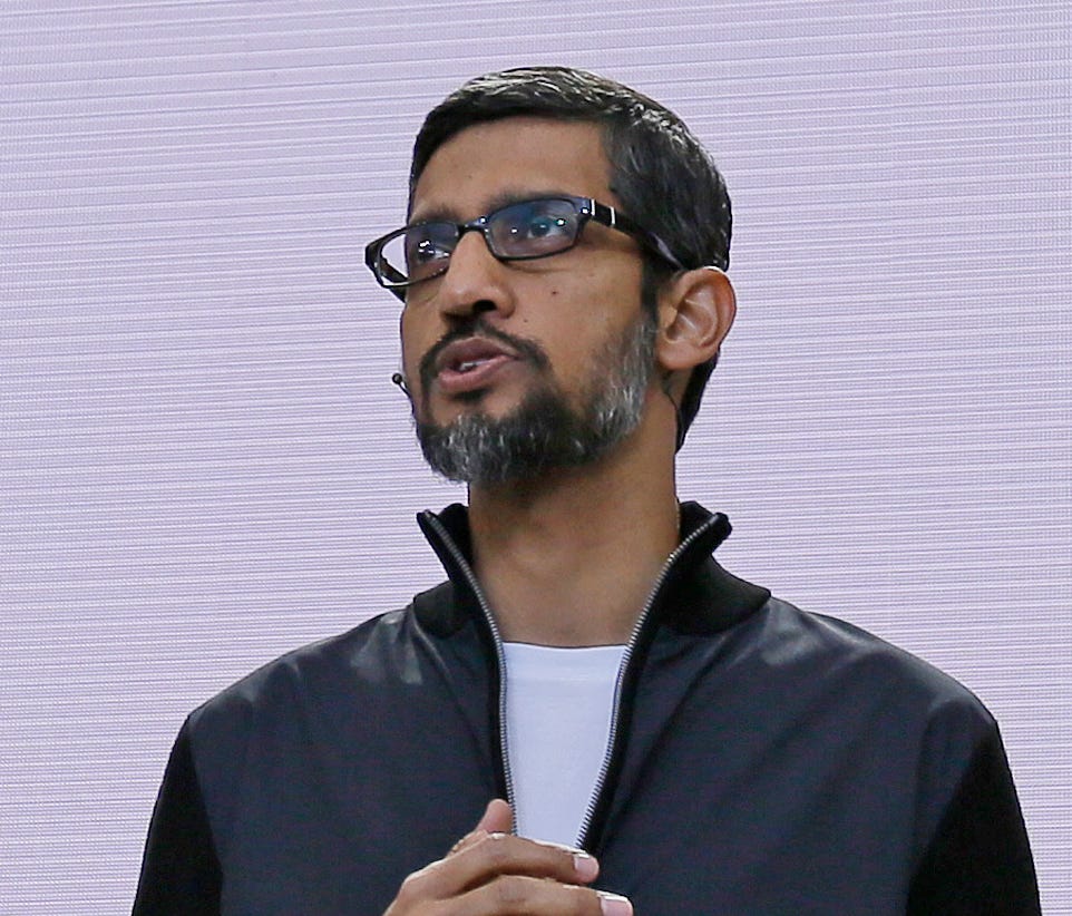 Google CEO Sundar Pichai talks about Google Lens, which lets you point your phone's camera at places and objects to get information about them.