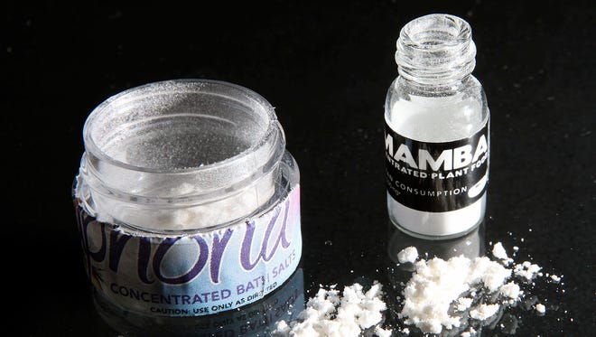 Containers of bath salts, synthetic stimulants that mimic the effects of traditional drugs like cocaine and speed.