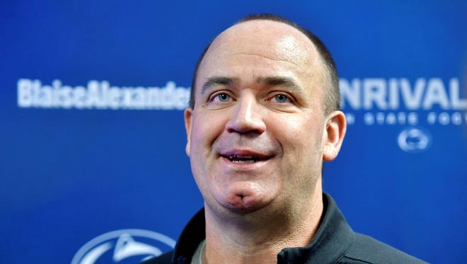 Former Penn State football coach and current Houston Texans' coach Bill O'Brien smiles as he talks to the media about his time with the Nittany Lions, Saturday, April 7, 2018 in the Lasch Football building in State College, Pa. (Abby Drey/Centre Daily Times via AP)