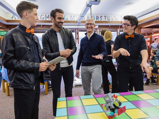 Apple CEO Tim Cook with actor and deaf advocate Nyle