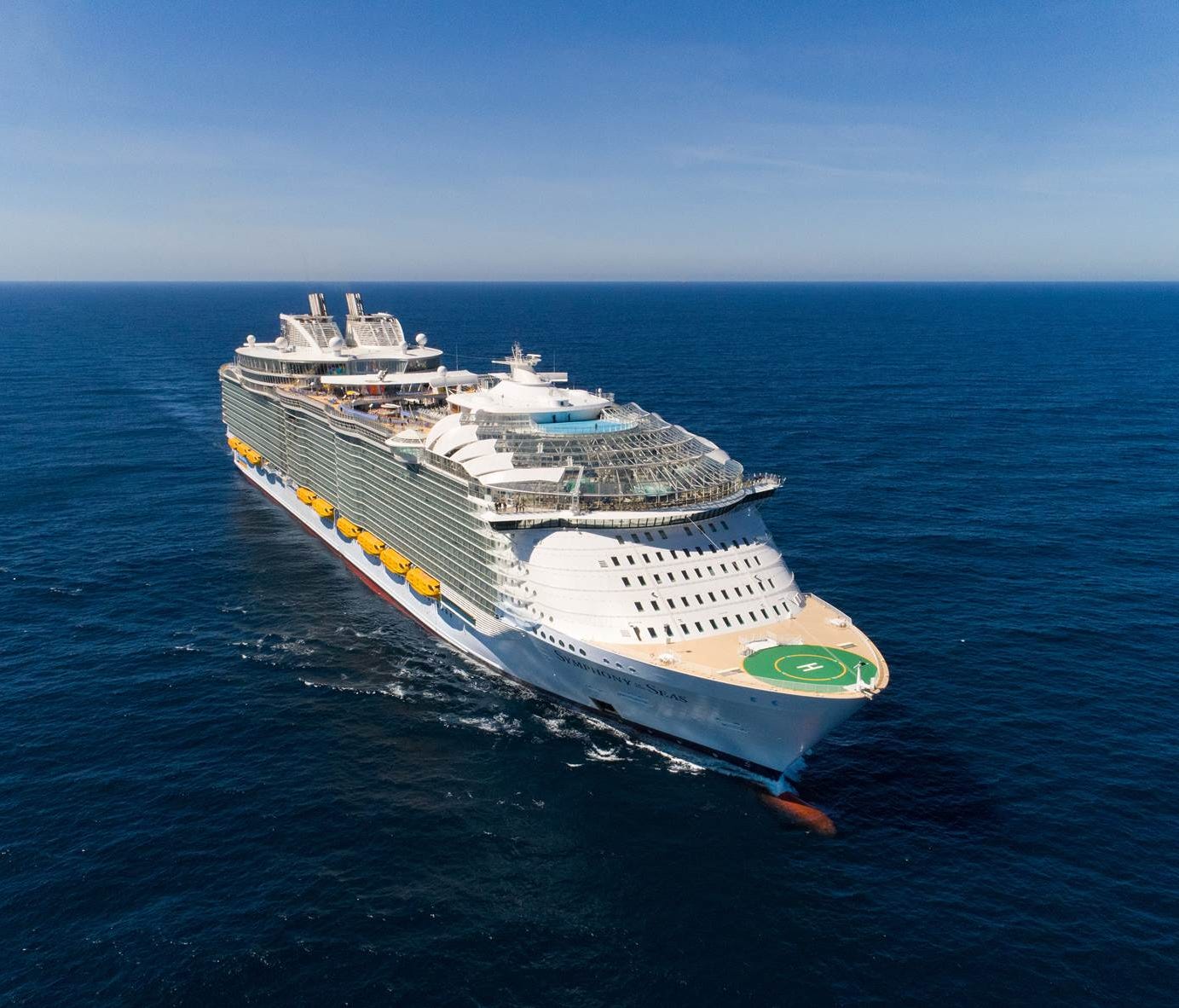 At 228,081 tons, Royal Caribbean's Symphony of the Seas is the biggest cruise ship in the world.