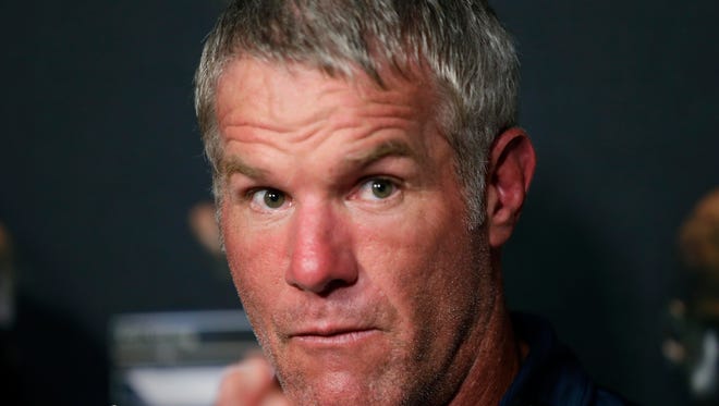 Brett Favre talks with the media about his induction into the Hall of Fame as well as his career, his drive, and the players and coaches with whom he played during a news conference Friday, in Canton, Ohio, where Favre is part of the NFL Hall of Fame Class of 2016.