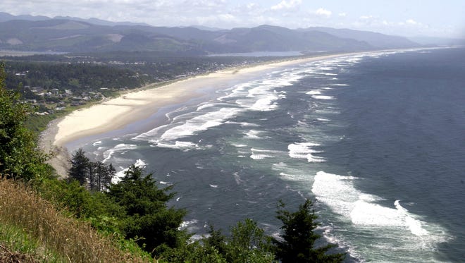 In this July 7, 2004, file photo, an expanse of beach near Rockaway, Ore., is viewed from Nea-kah-nie Mountain.