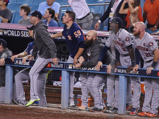 Game 2 at Dodger Stadium: The Astros dugout watches