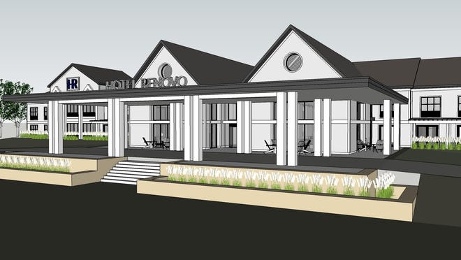 The rendering at top shows the planned entrance to the new Hotel Renovo in Urbandale.