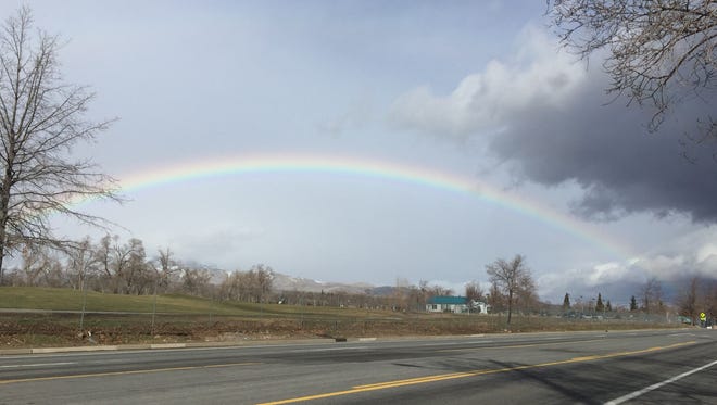 A rainbow is seen after rainstorms hit Northern Nevada on Thursday, Feb. 9, 2017.