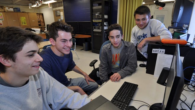 From left, Daniel Rinaldi, Jake Schwencke, Sergio Scardigno and Conor Gallagher in their TV production class. The Waldwick High School students received multiple awards for their short film "Chores."