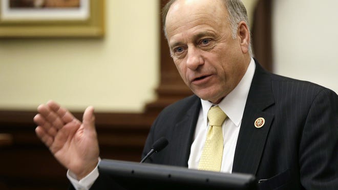 In this Jan. 23, 2014, file photo, Republican U.S. Rep. Steve King of Iowa speaks in Des Moines. King in a tweet Sunday, paid tribute to Geert Wilders, a veteran member of the Dutch Parliament who founded the Party of Freedom.