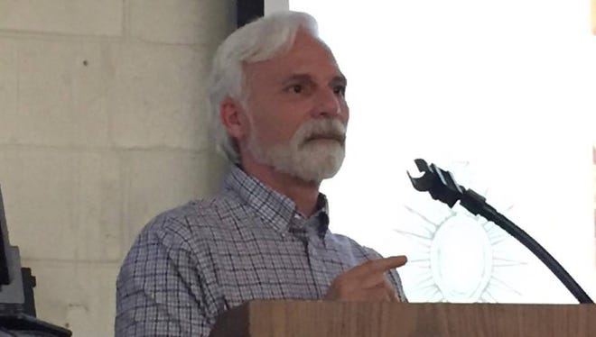 TImothy Smith, who operates an antiques business in Onancock, Virginia, has authored a book, "The Chamberlain Key." Smith discussed his discovery of a Biblical code at a seminar at Eastern Shore Community College on Friday, April 21, 2017.