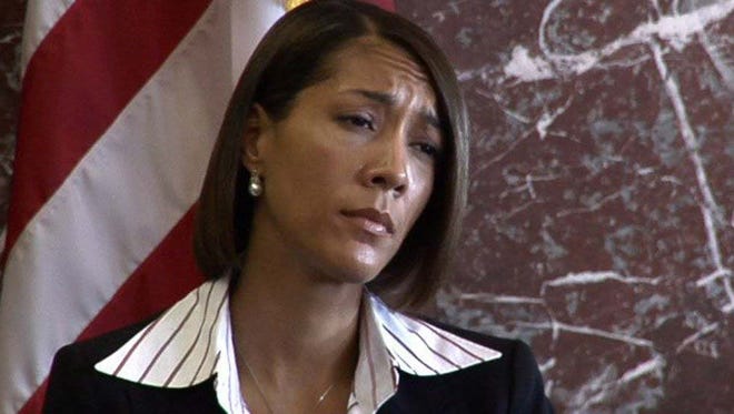 Christine Beatty, former Chief of Staff and mistress of then Mayor Kwame Kilpatrick, answers questions during the whistle blower case against the mayor at the City County Building in Detroit Tuesday August 28, 2007.