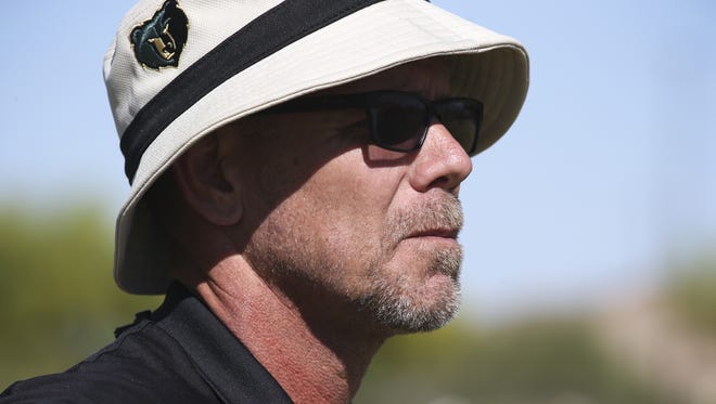 Coach Rich Wellbrock during spring football practice, May 1, 2017, at Basha High School.