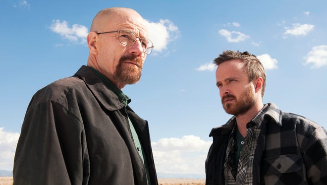 Bryan Cranston as Walter White and Aaron Paul as Jesse Pinkman in a scene from "Breaking Bad."