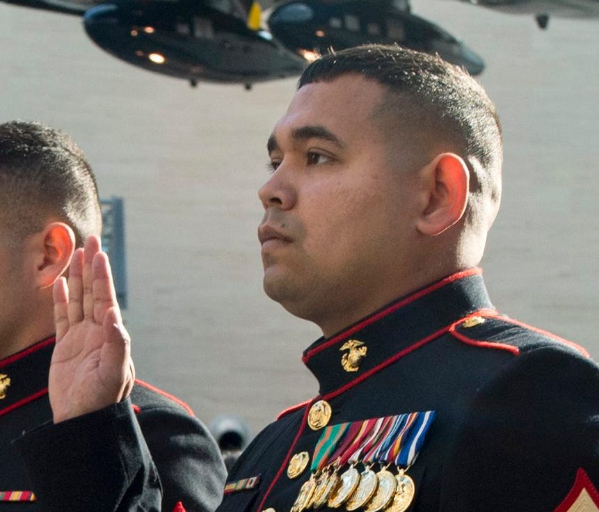 Marines naturalized as U.S. citizens in Triangle, Va., in 2014.