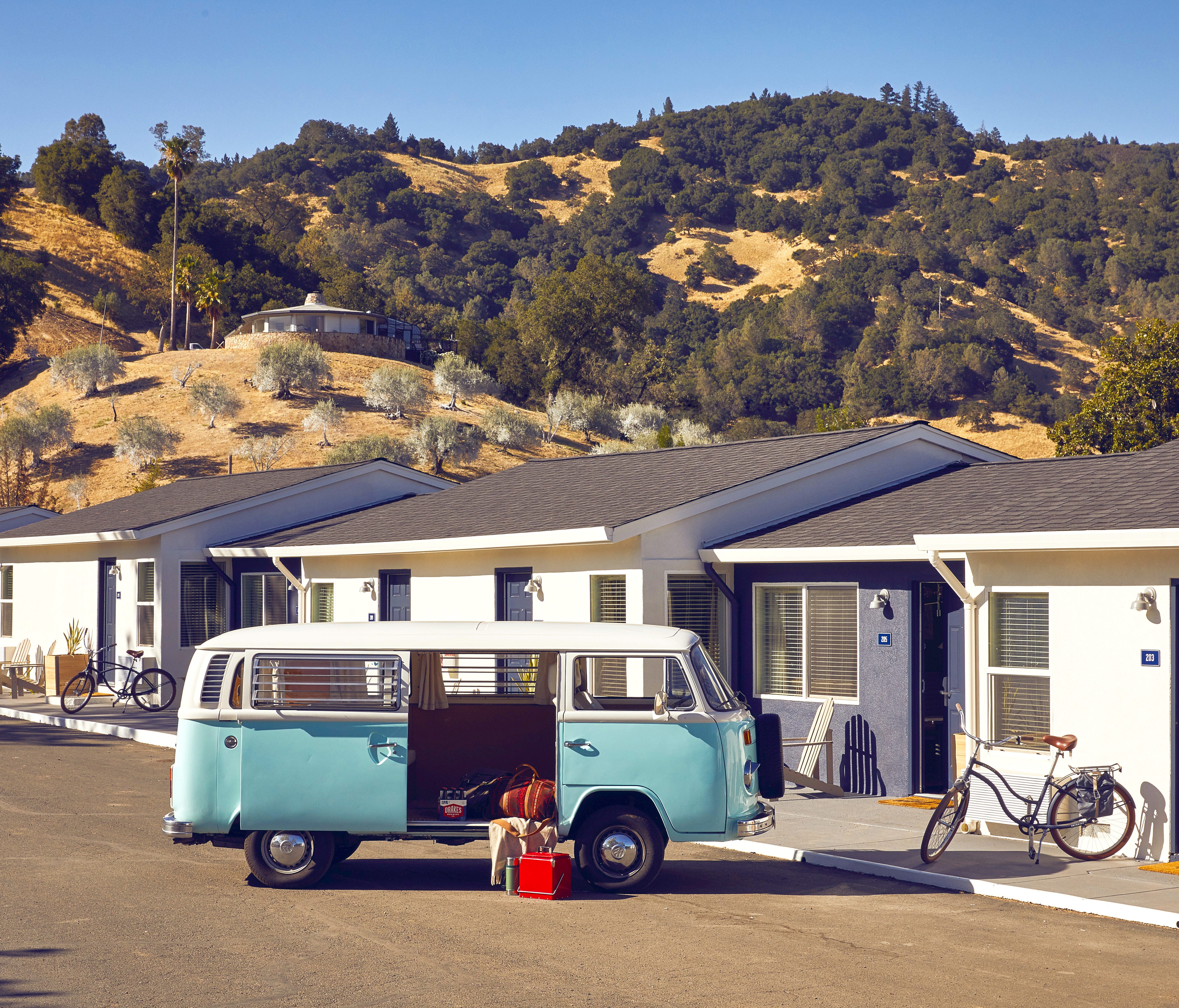 At the renovated Calistoga Motor Lodge and Spa, rooms are designed to mimic a 1960s VW camper.