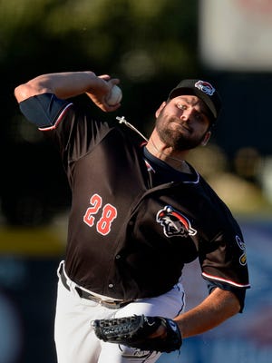 Erie SeaWolves pitcher Michael Fulmer delivers against the Portland Sea Dogs during the first inning of a baseball game at Jerry Uht Park on Tuesday, Aug. 4, 2015, in Erie, Pa. Erie won 3-0.
