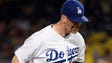Los Angeles Dodgers pitcher Alex Wood (57) reacts against