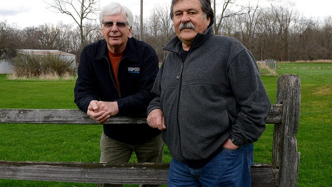 When Don Wyckoff, right, needed a kidney his life-long friend Dean Peters, left, gave him one of his. The friends are pictured at Peters’ house in Eaton Rapids on April 21.