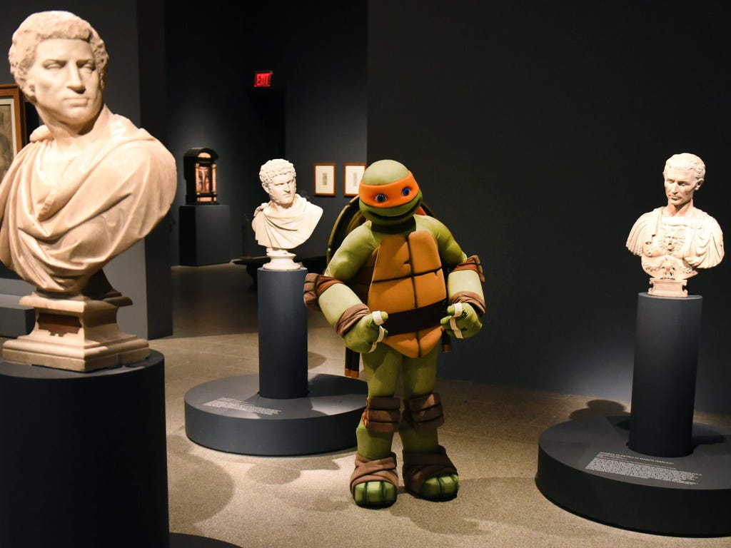 The Teenage Mutant Ninja Turtle Michelangelo, aka Mikey, visits the exhibition  \