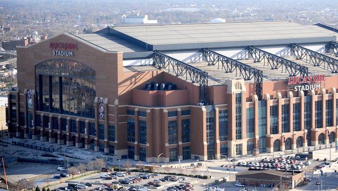 Lucas Oil Stadium is viewed from the 34th floor of the JW Marriott hotel on Nov. 30, 2009.