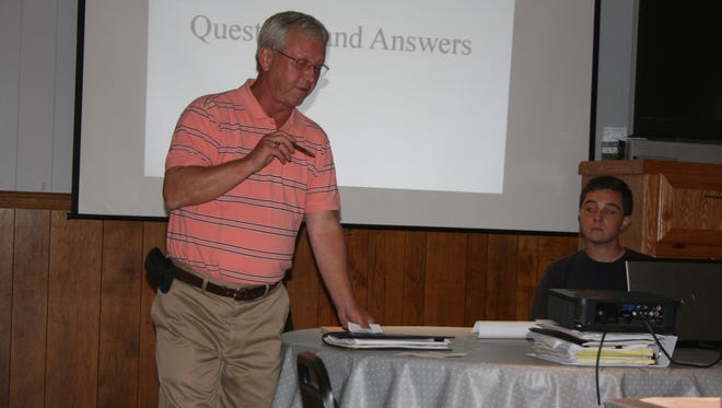 Elmira City Councilman Joe Duffy discusses a proposed apartment project in the former George Washington School during a meeting Thursday, Aug. 11.