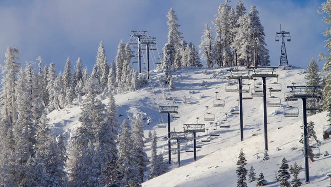 A view of a snow-covered ski slope at Sugar Bowl Resort taken Nov. 10, 2015.
