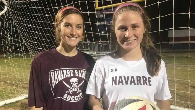 Navarre High girls soccer players Kylie Lawson (left) and Kileigh Whited (right) have helped lead the Raiders into the district finals.
