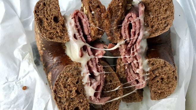 A pastrami melt on a pumpernickel bagel from the Stuff-A-Bagel on Milton Street in Cape Coral.