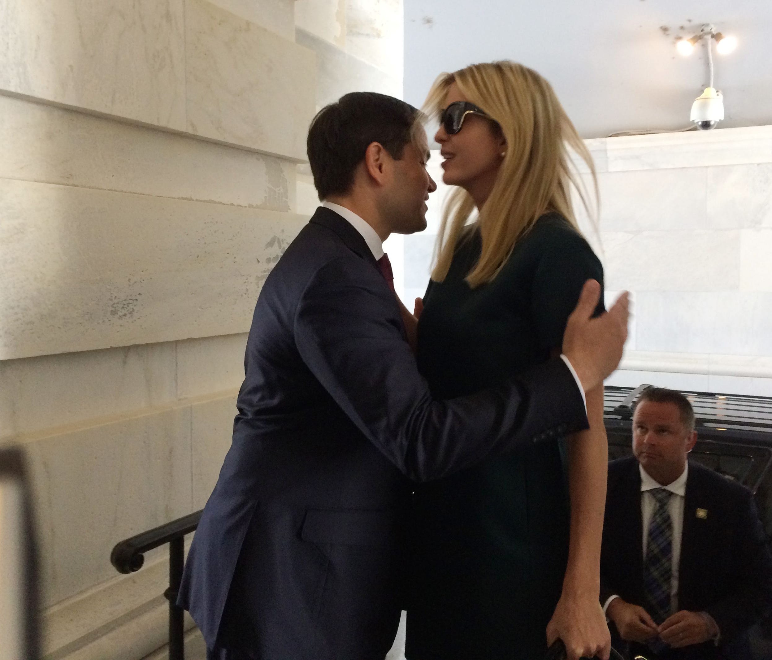 Ivanka Trump, daughter of President Trump, is greeted by Sen. Marco Rubio, R-Fla., as she arrives at the Capitol to meet with lawmakers about parental leave.