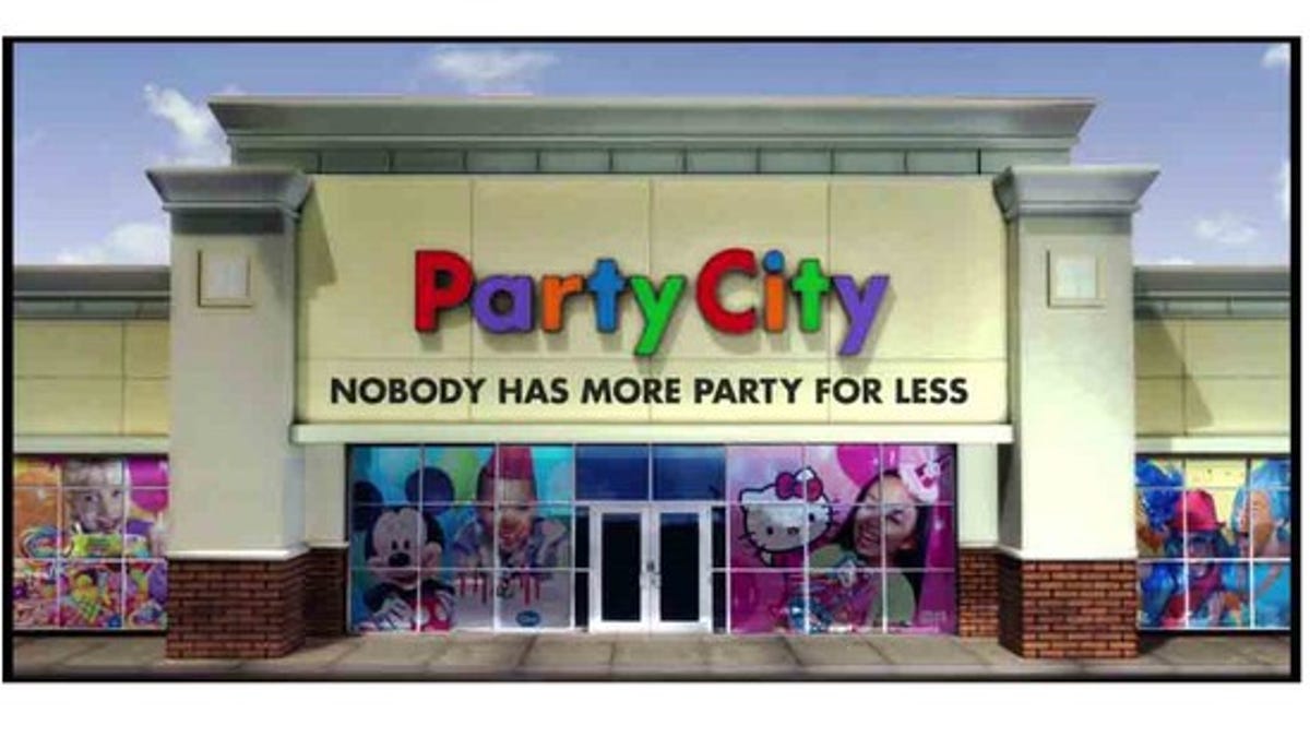 PartyCity store location with various products in window.