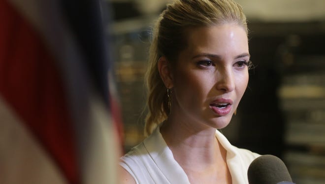 Ivanka Trump speaks with reporters before Republican nominee Donald Trump speaks to the Detroit Economic Club at Cobo Center on Monday Aug. 8, 2016 in downtown Detroit.