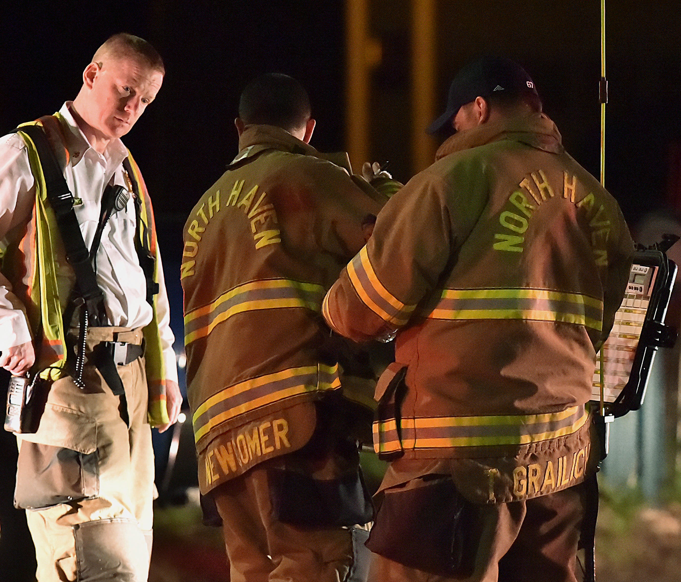 Emergency personnel respond in North Haven, Conn., at the scene of an explosion Wednesday.