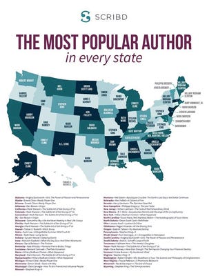 Most popular authors in each state.