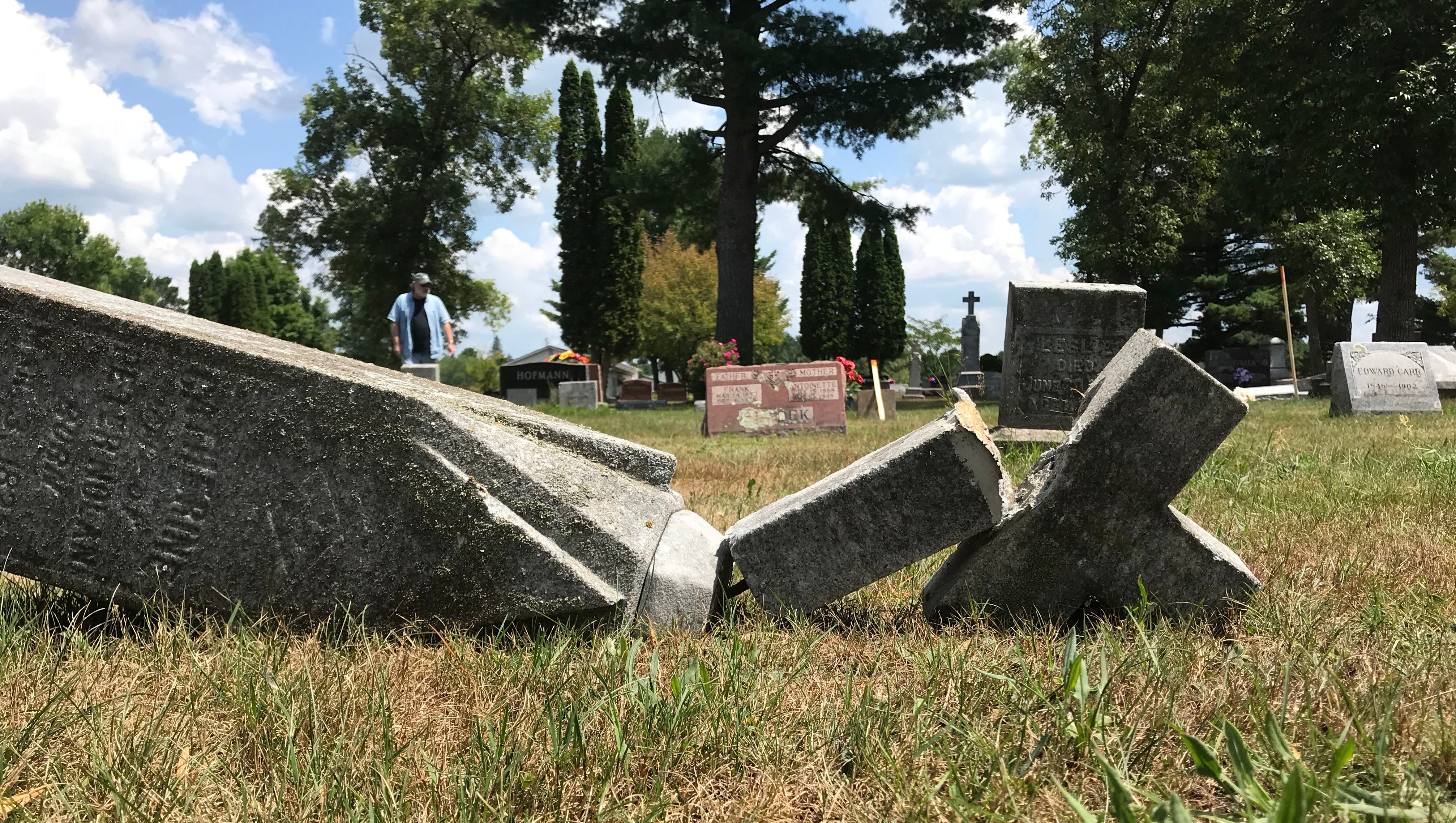 Merrill Memorial Park Cemetery vandals damage 116 gravestones