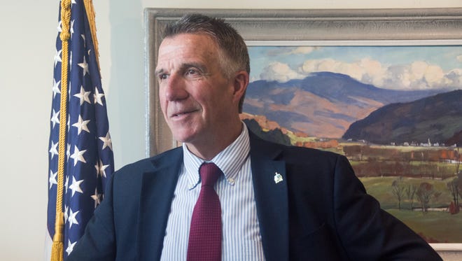 Gov. Phil Scott is pictured following a news conference in Montpelier on June 28, 2018.