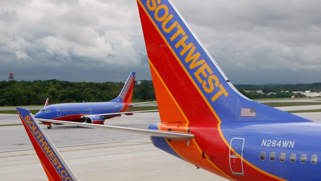 Southwest Airlines jets are seen at Baltimore-Washington International Airport on May 16, 2008.