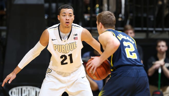 Purdue will need a few 3s from Kendall Stephens (21) tonight to beat Wisconsin.