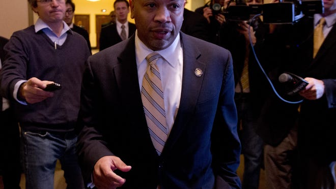 Assemblyman Carl Heastie, D-Bronx, walks to a meeting Monday in Albany. Heastie on Tuesday became New York’s first new Assembly speaker since 1994, replacing Sheldon Silver.