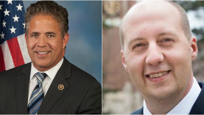 U.S. Rep. Mike Bishop, left, and state Sen. Curtis Hertel Jr., right, are seen in these provided photos.