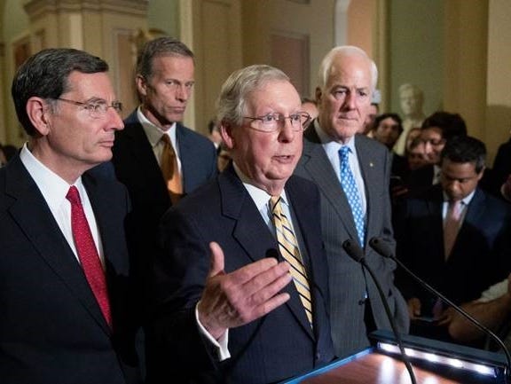 Senate Majority Leader Mitch McConnell and fellow Republican senators.
