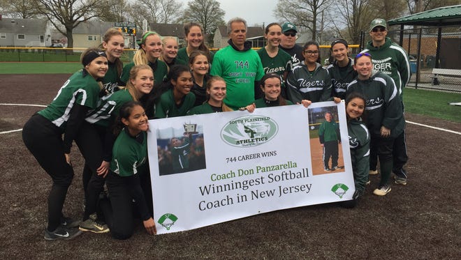 South Plainfield softball coach Don Panzarella became the all-time winningest coach in New Jersey with 744 wins after South Plainfield defeated J.F. Kennedy 3-2 on Monday, April 30, 2018.