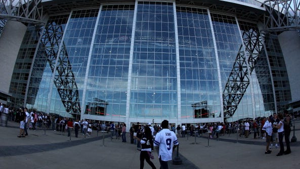 A general exterior view of AT&T Stadium while the Dallas Cowboys play.